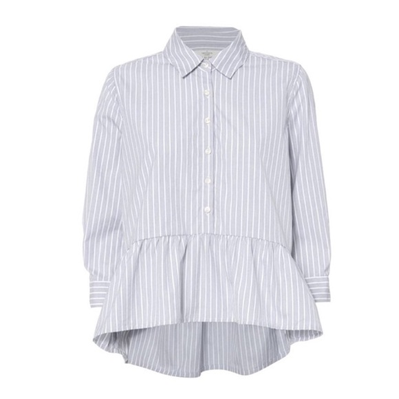 Trovata - Birds of Paradis - Ruffle Hem Poplin Shirt - Gray & White Stripe - Picture 2 of 11